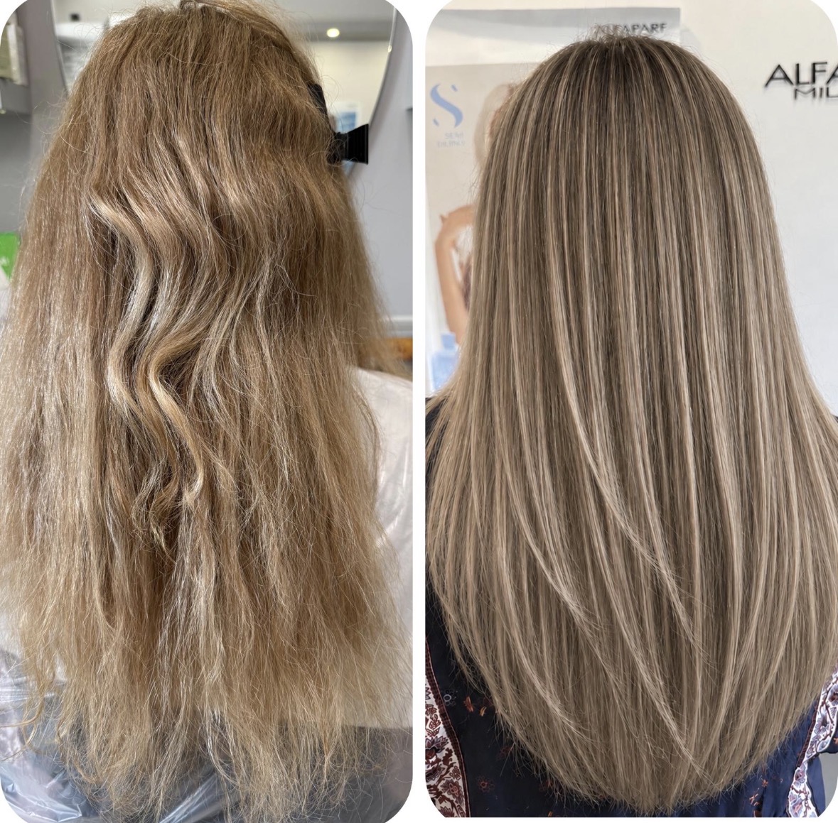 Prima e dopo: capelli crespi trasformati in liscio setoso
