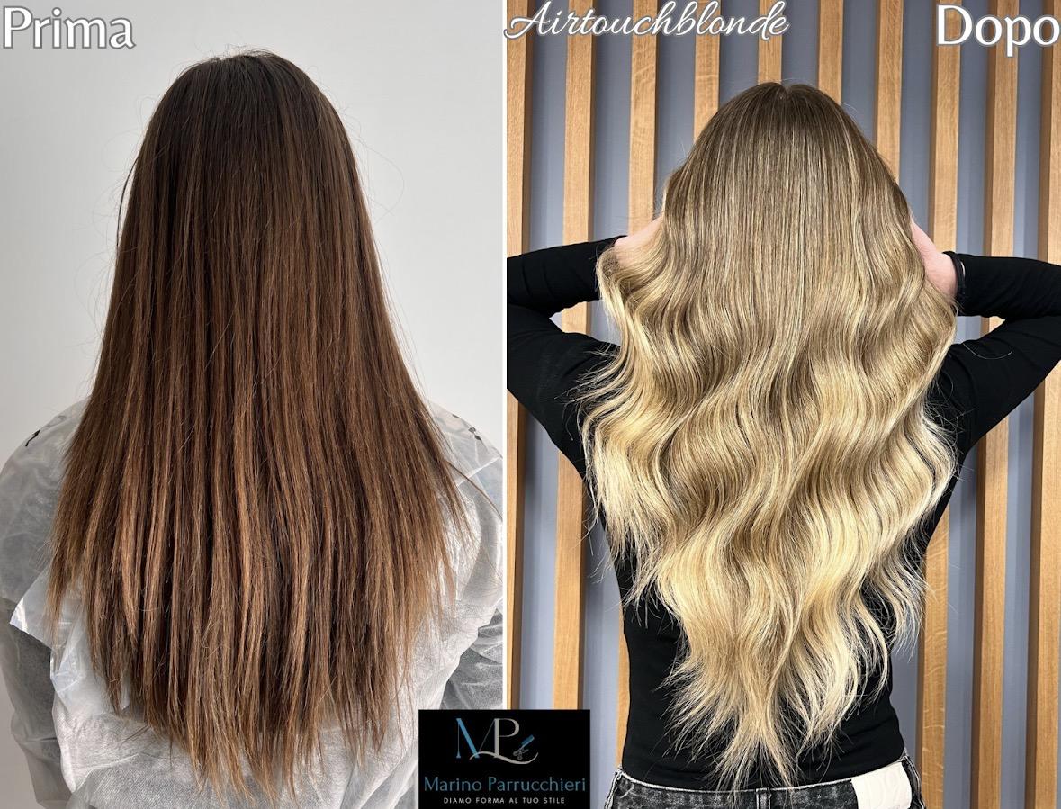 Prima e dopo Airtouch blonde realizzato da Marino Parrucchieri