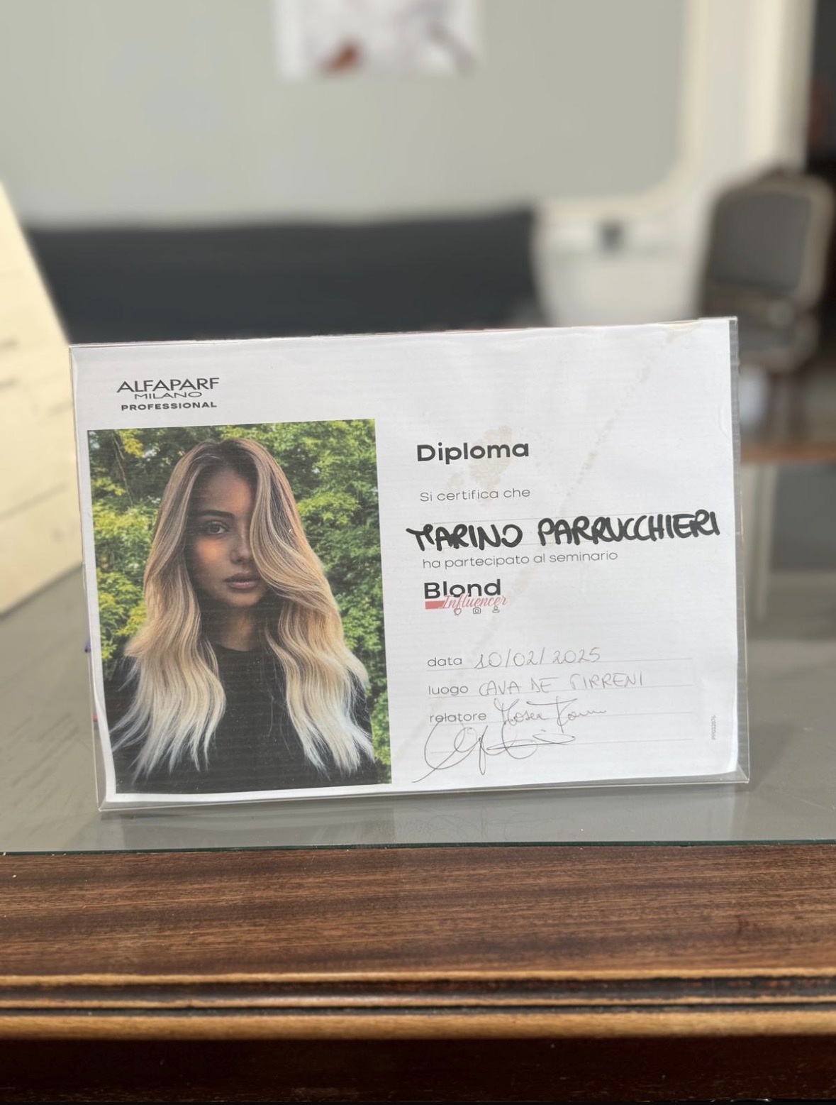 Diploma seminario Blond Influencer Alfaparf Milano di Marino Parrucchieri